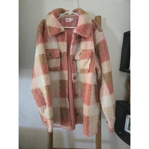 Plaid Sherpa Jacket - Pink and Cream